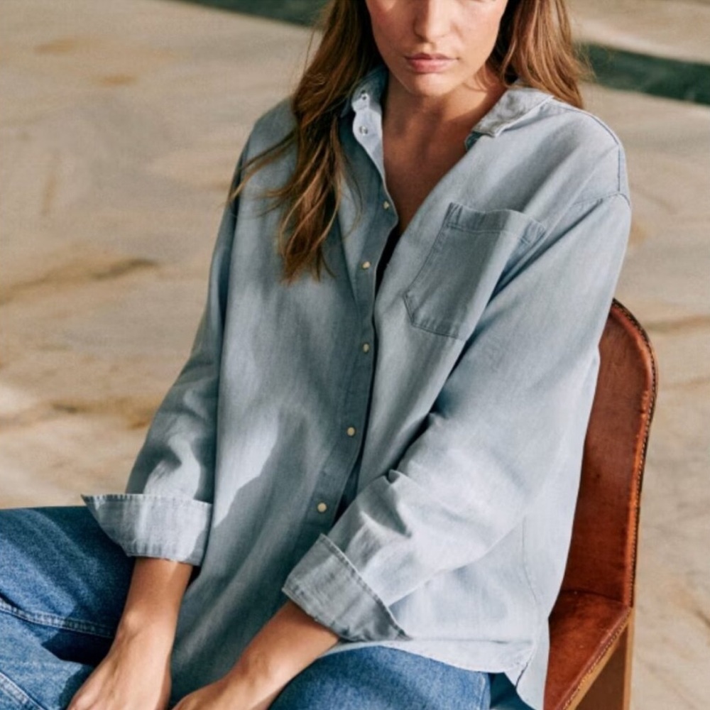 Sezane Max Button Down Shirt Light Denim